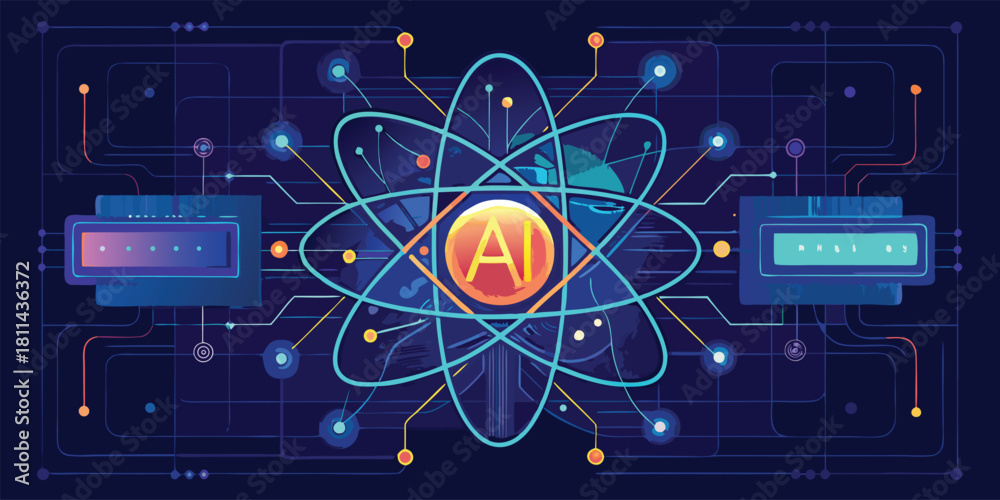 Obraz premium Artificial Intelligence Technology Concept Quantum Computing Science with vector illustration