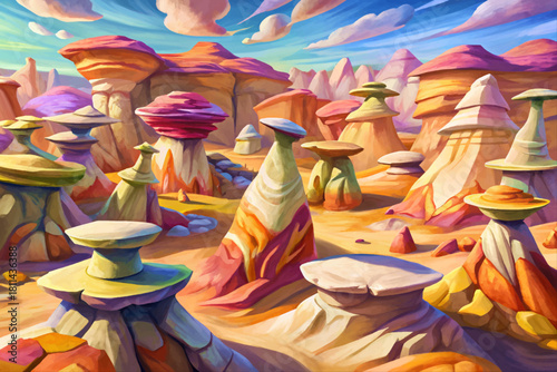 Paint Mines Interpretive Park Colorado Colorful clay hoodoos in pink, white, orange and purple layers carved by ancient erosion