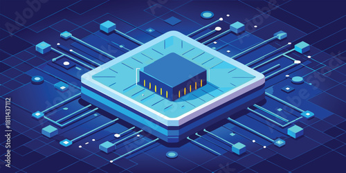 Isometric Microchip Processor Digital Technology Circuit Board Concept with vector illustration