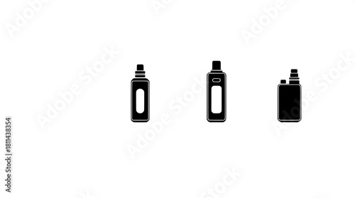 Clean vector-style artwork featuring four distinct vape device shapes in solid black, outlined in crisp white lines, spaced evenly in a horizontal row on a neutral background to achieve a minimalist p