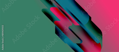 Abstract composition featuring vibrant color gradients. Teal, pink, blue blend diagonally creating dynamic visual effect. Smooth transitions dominate design.
