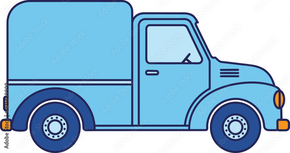 Fototapeta premium Blue cartoon delivery truck illustration on white background