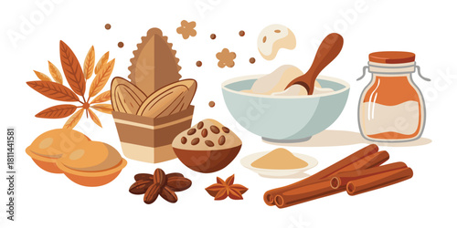 Nuts almonds cinnamon spices bowl food ingredients cooking recipe autumn fall