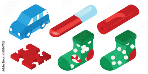 Isometric car toy puzzle lipstick cylinder christmas socks holiday gift present