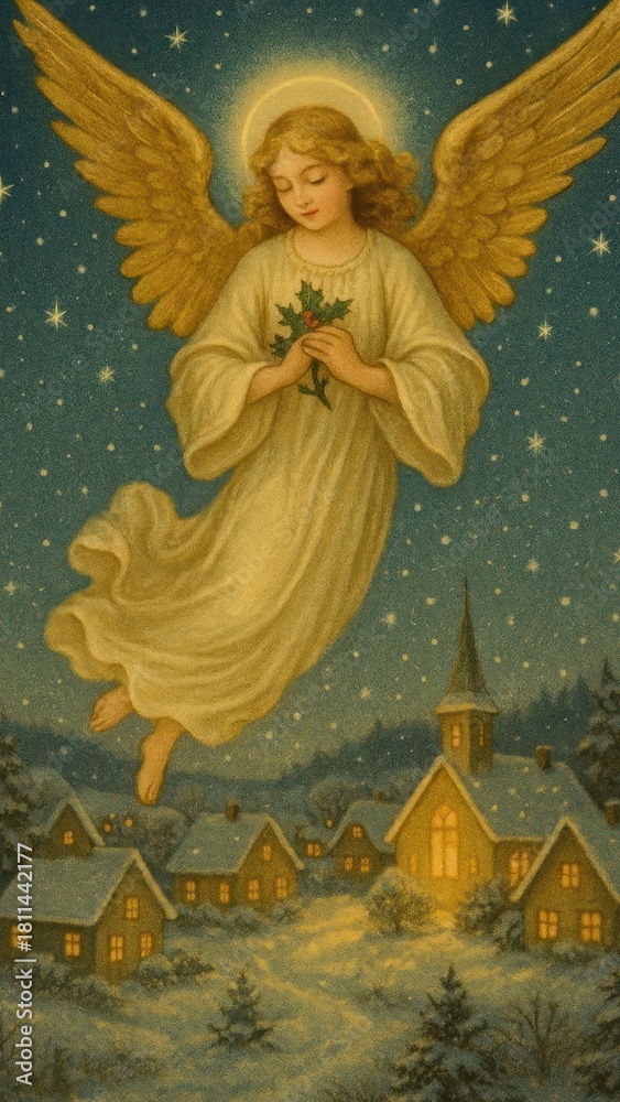 Fototapeta premium Serene angelic winter night mobile wallpaper