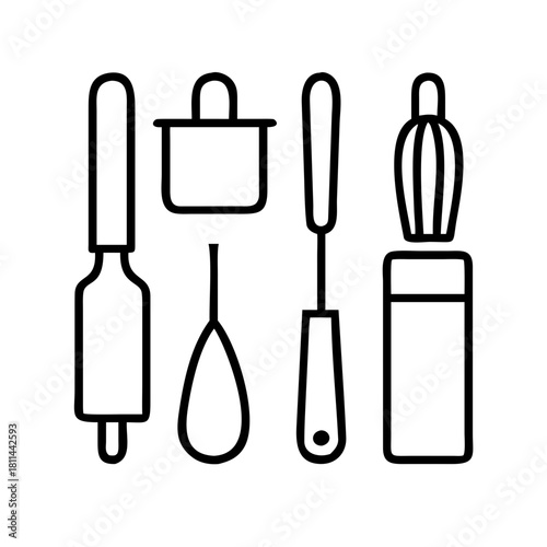 Line icon set of cooking tools isolated on