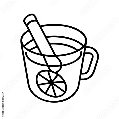 Mug of mulled wine with lemon slice isolated on