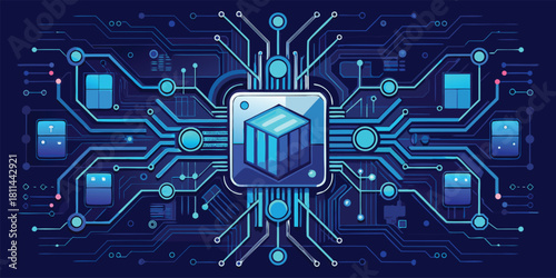 AI Blockchain Data Digital Technology Circuit Processing with vector illustration