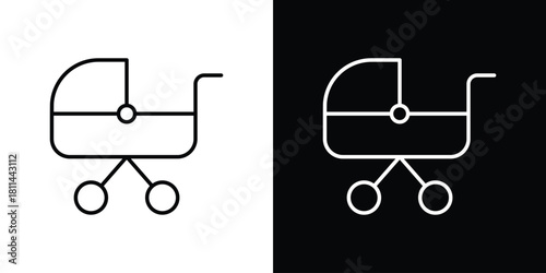 Baby carriage icons symbols. Collection of simple black icons
