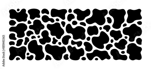 Round shape vector set. Black blob shapes abstract organic amoeba elements. Modern liquid free form unique uneven splotch pattern. Lava lamp shape blobs on transparent background. Cute cow milk bg