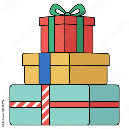 Stack of Colorful Gift Boxes with Bows and Ribbons Illustration
