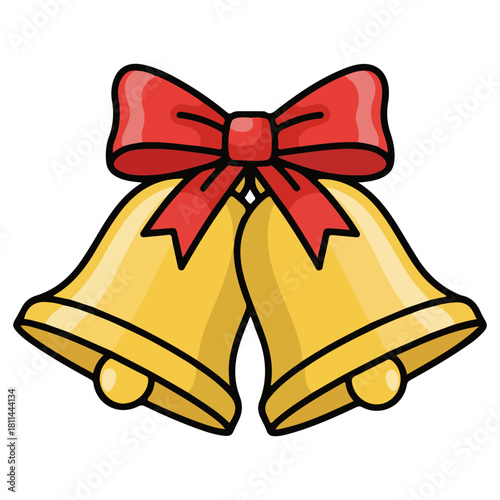 Cartoon Jingle Bells Tied with a Red Ribbon Bow Illustration