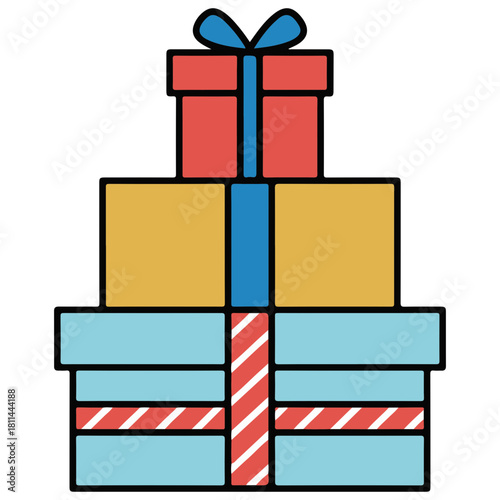 Stack of Colorful Gift Boxes with Bows and Ribbons Illustration
