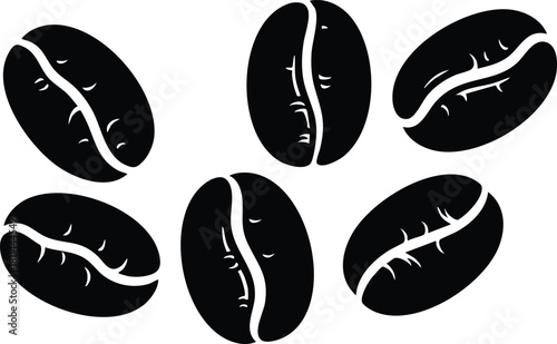 Coffee beans icon set black silhouette design for cafe and beverage branding vector illustration