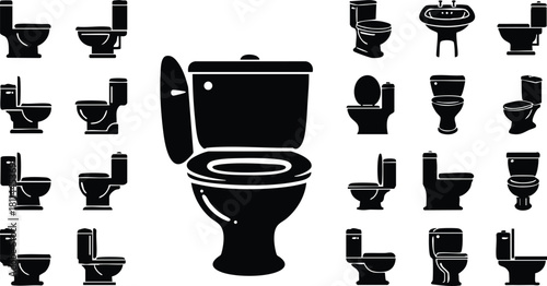 Toilet icons set with various styles for bathroom design and sanitation applications