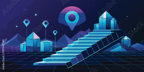 Futuristic Metaverse Digital Landscape Virtual Reality Concept with vector illustration