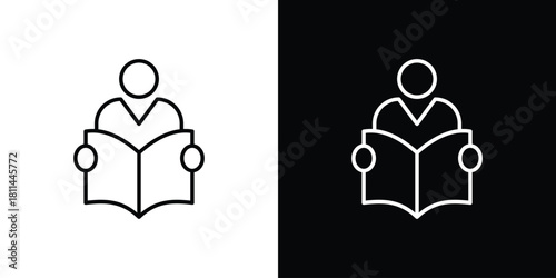 Book open reader icons symbols. Collection of simple black icons