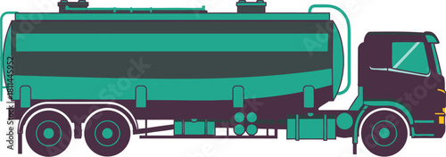 Green and purple tanker truck vector illustration on white