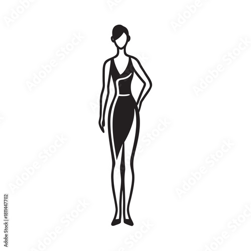 Minimalist Standing Woman With Linear Smooth Outline