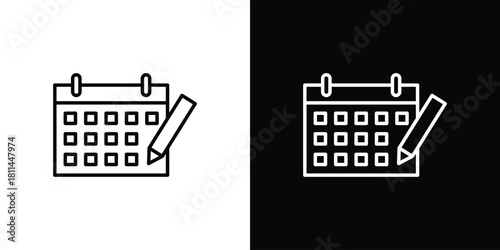 Calendar pen icons symbols. Collection of simple black icons