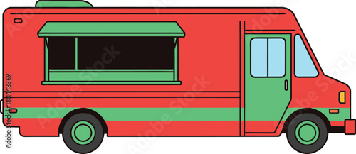 Red and green food truck vector illustration on white background