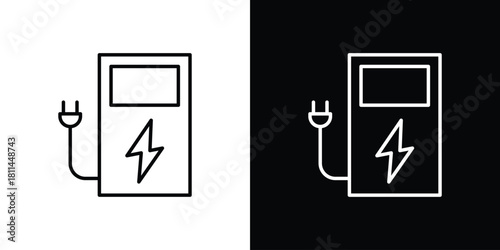 Charging station icons symbols. Collection of simple black icons