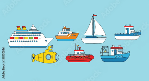 Collection of nautical vessels A variety of boat types