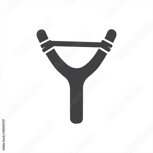 A simple dark gray slingshot with a white background in a vector graphic illustration style image