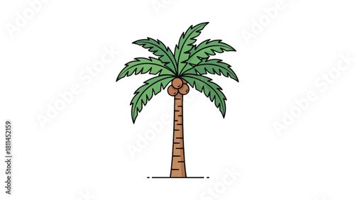 Palm Tree with Coconuts Vector Illustration Tropical Plant Isolated on White Background