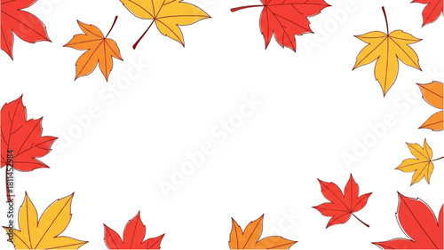 Illustrated border of colorful fall maple leaves creating a seasonal autumn background for text