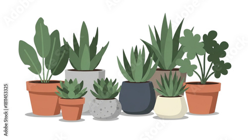 A charming diverse collection of potted indoor plants bringing nature's tranquility and green aesthetics to any modern living space