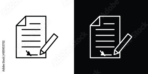 Document signed icons symbols. Collection of simple black icons