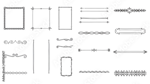 Collection of decorative design elements, frames, borders, dividers, and ornaments
