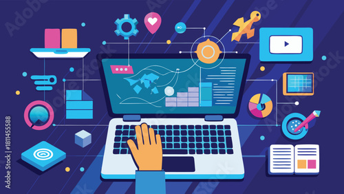 Futuristic Blue Digital Technology Tunnel Vortex with vector illustration