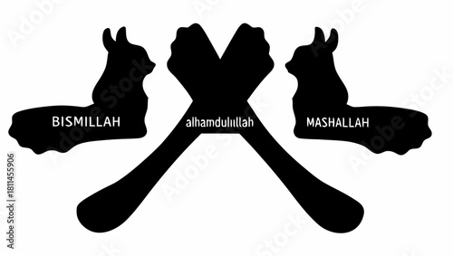 Elegant Islamic calligraphy art featuring Bismillah, Alhamdulillah, Mashallah in bold design, perfect for modern Muslim decor and Ramadan themes