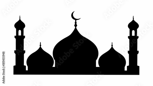 Elegant mosque silhouette with crescent moon, perfect for Ramadan designs and Islamic art projects, symbol of faith and spirituality, cultural icon
