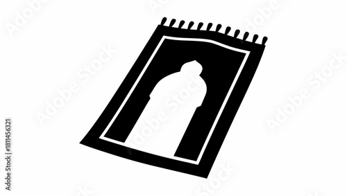 Minimalist prayer rug illustration for faith based designs, offering peace and devotion in simple iconic form ideal for religious projects