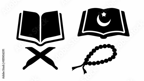 Elegant Quran and Tasbih Beads Design for Ramadan Kareem Celebrations, Perfect for Islamic Greetings and Spiritual Reflections during Holy Month