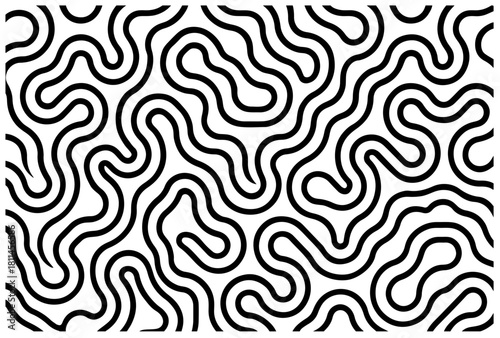 A bold, looping black line pattern on a light background creates dynamic movement. This abstract design works well as a background, texture, or decorative element for modern projects.