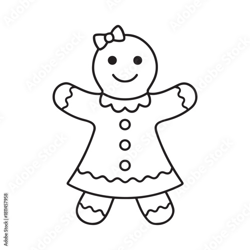 line art of gingerbread girl cartoon vector