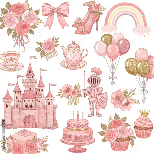 Two women peacefully practicing yoga in a serene natural setting with flowers and abstract shapes