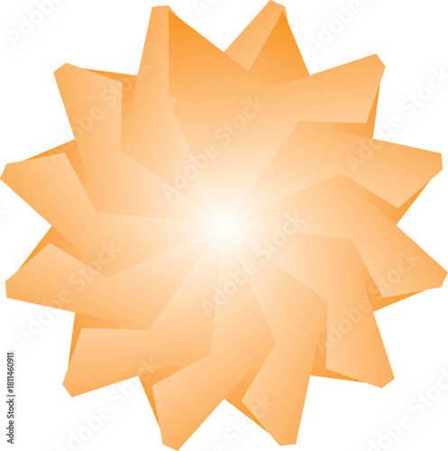 Bright orange abstract starburst flower with radiant glowing center