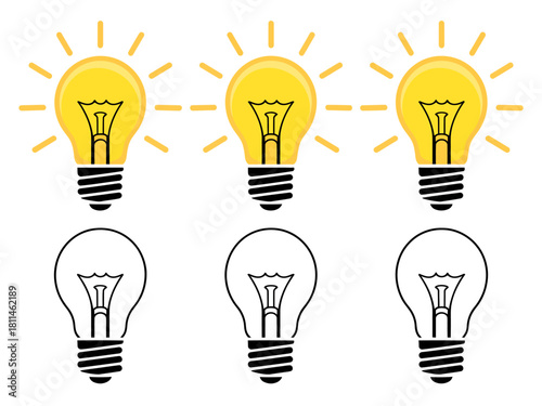 An arrangement of light bulbs, including glowing and unlit versions, representing ideas, creativity, and innovation in a vibrant, striking visual presentation.