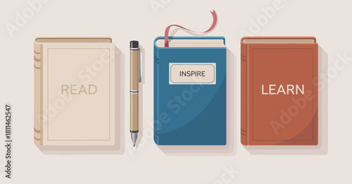 A neatly arranged collection of books symbolizing reading, inspiration, and learning, highlighting the importance of knowledge and personal growth in a visually appealing way.