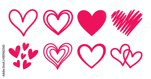 This image showcases diverse heart shapes in different styles, ideal for design projects related to love, emotions, or Valentine's Day celebrations.