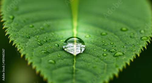 Pure water drop on green leaf representing esg principles for sustainability and financial growth. hopeful fresh perspective on green business future