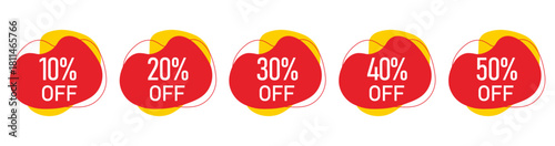 Red and Yellow Discount Badge Set – 10%, 20%, 30%, 40%, 50% OFF Sale Labels
