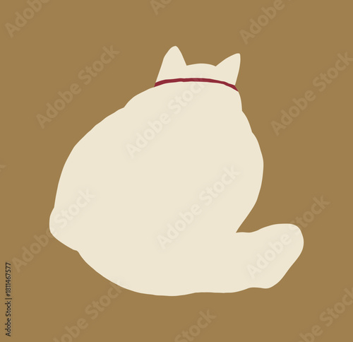 Cat sitting with its back turned. Chubby cat illustration. Playful wobbly shape of a round kitty 