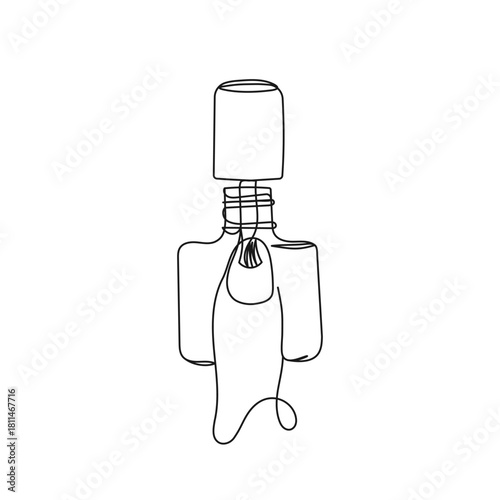 Minimalist line art nail polish bottle with brush. Vector illustration for beauty, cosmetics, fashion, wellness, manicure, self-care concepts.