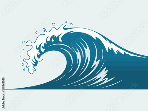 The image captures a powerful and dynamic ocean wave with detailed textures, showcasing the beauty and energy of the sea in stunning blue hues.